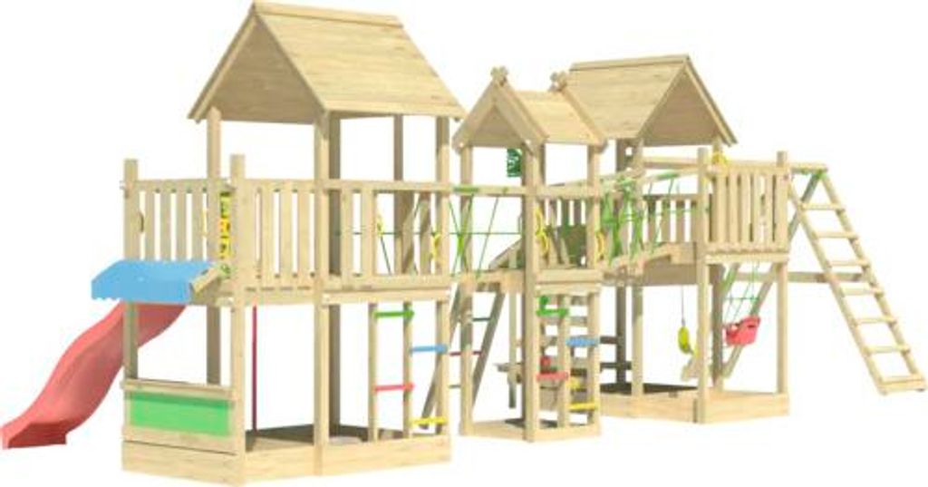 Doppelschaukel Spielhaus mit Stelzen Jungle Gym 954 x 342 cm Holz rot