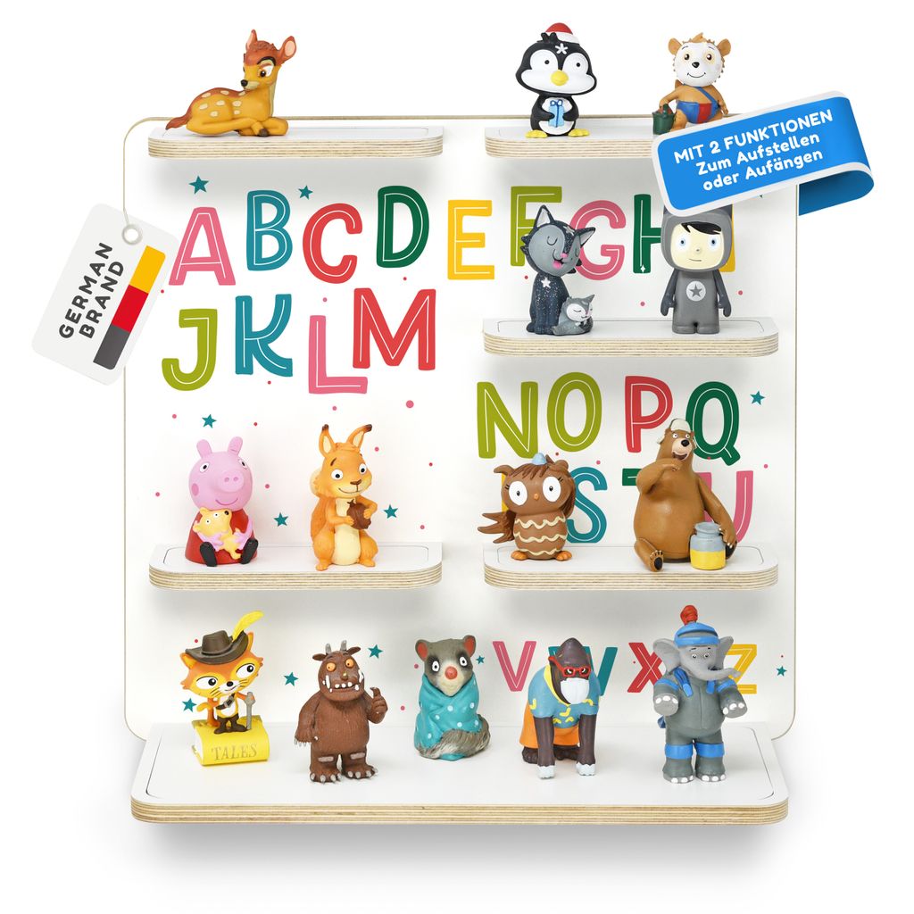 Alphabet - stadtecken Erweiterungsregal für Toniebox & Figuren – Wandregal – Ordnung & Aufbewahrung für Tonie-Hörfiguren