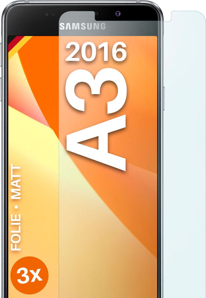 moex 3x Schutzfolie kompatibel mit Samsung Galaxy A3 (2016) - Displayschutzfolie Anti Reflex Folie, Matt