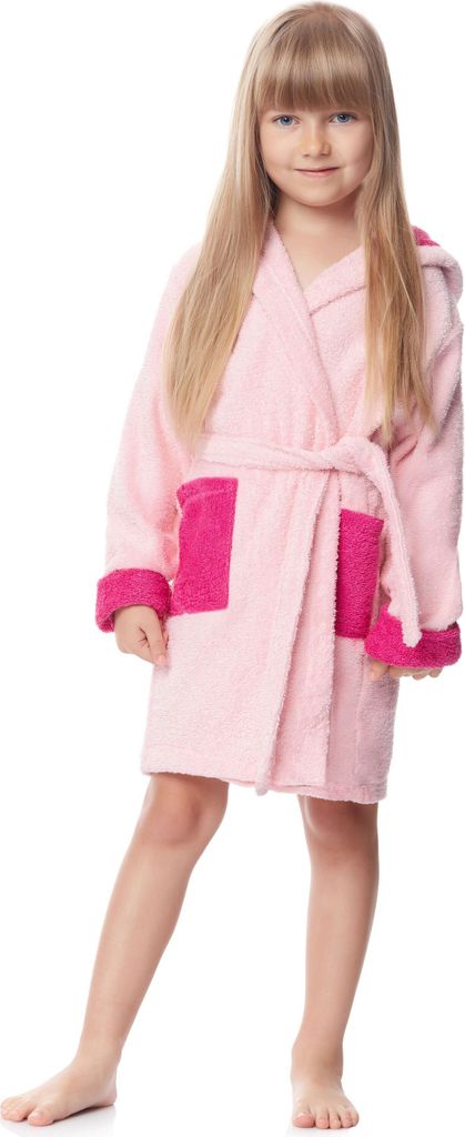 Ladeheid Kinder Frottee Bademantel aus 100% Baumwolle LA40-103 (Hellrosa/Fuchsia (P15/M12), 122-128)