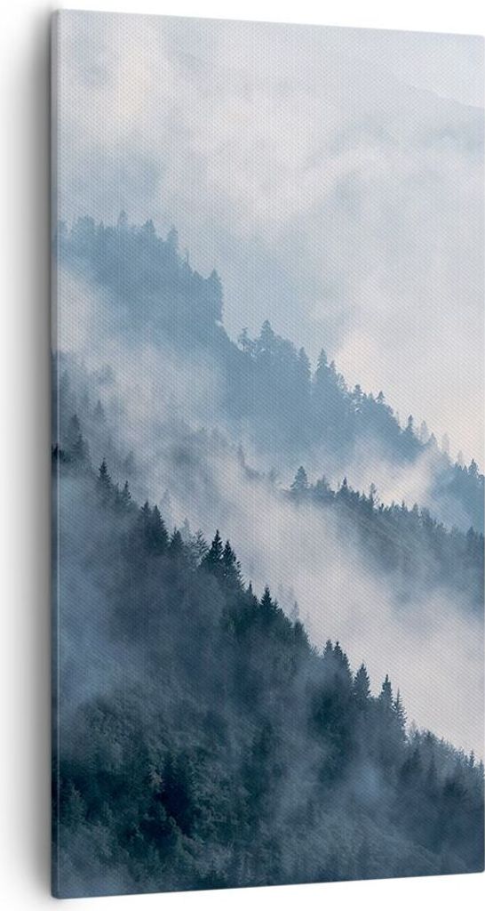 Bild auf Leinwand - Leinwandbild - Einteilig - Berge Nebel Bäume - 55x100cm - Wand Bild - Wanddeko - Wandbilder - Leinwanddruck - Bilder - Wanddek...