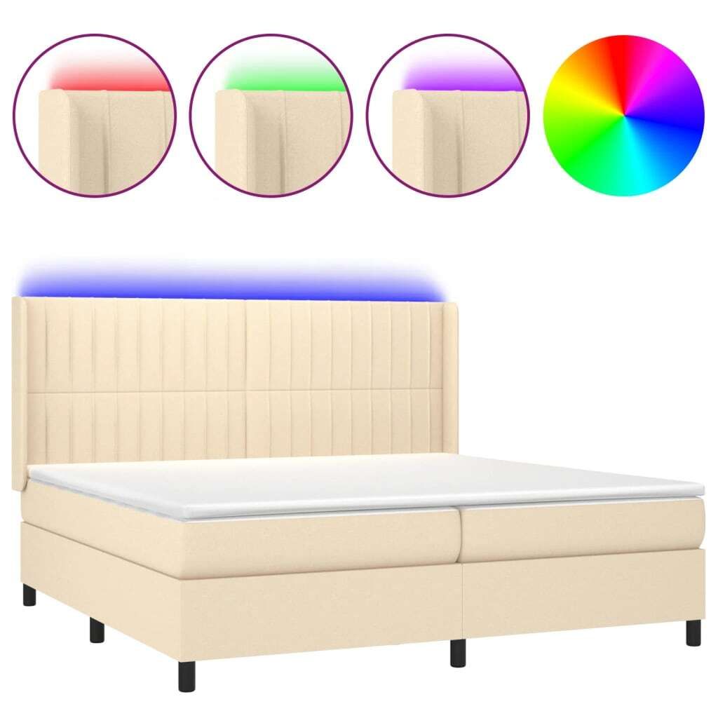 vidaXL Boxspringbett mit Matratze & LED Creme 200x200 cm Stoff
