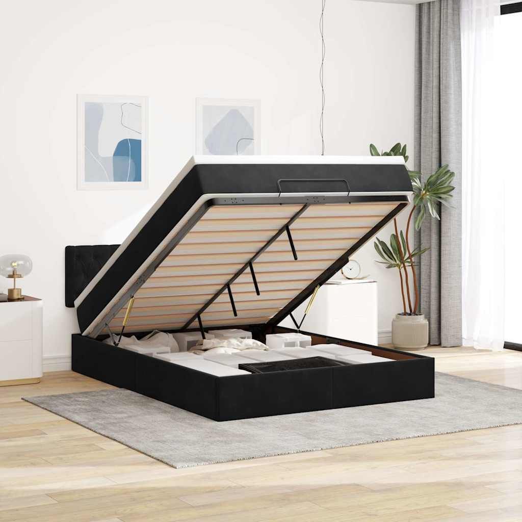 Praktischen Bettrahmen inkl. Lattenrost - Ottoman-Bett mit Matratze & LEDs Schwarz 140x200 cm Samt - Klassische Betten ,design Möbel 6268459 6parcel