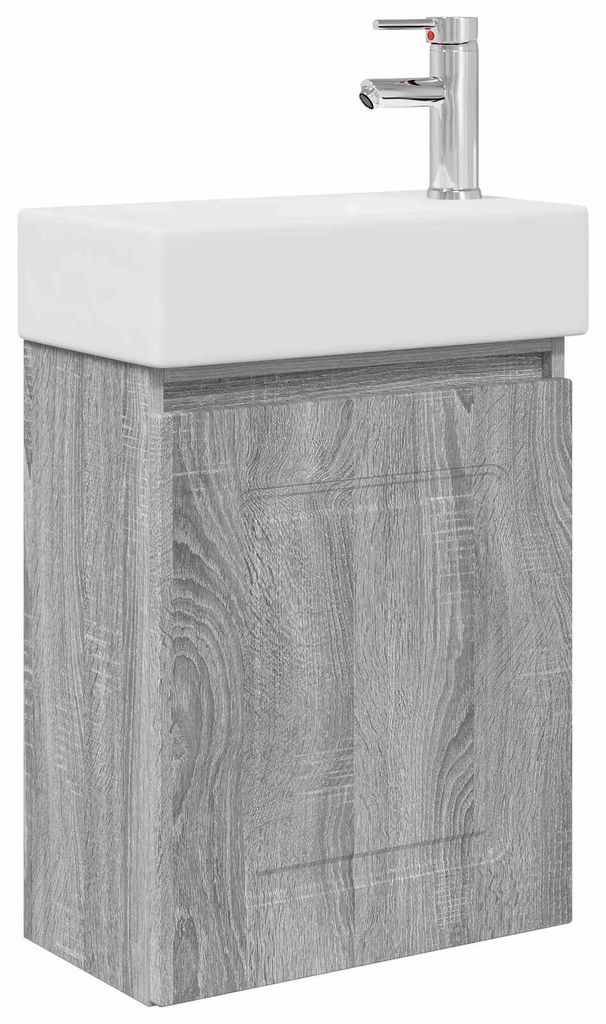 vidaXL Badezimmer Waschtischunterschrank mit Wasserhahn Grau Sonoma