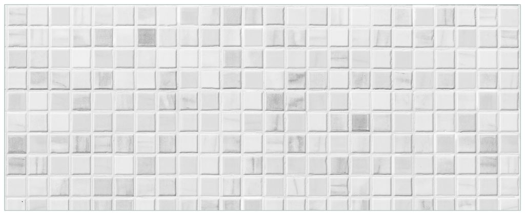 Wallario Premium Glasbild, freischwebende Optik, kräftige Farben, Größe 125 x 50 cm Motiv Fliesen im Bad weiß-grau