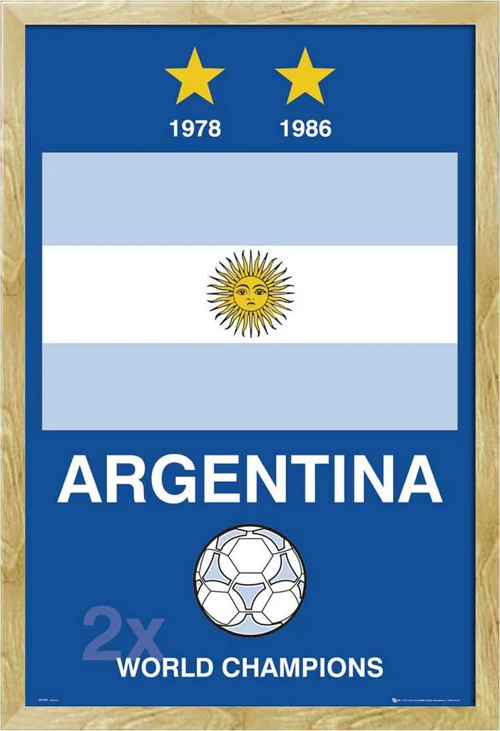 Affiche de Football Argentine Championne et Cadre en Bois MDF 61x91cm