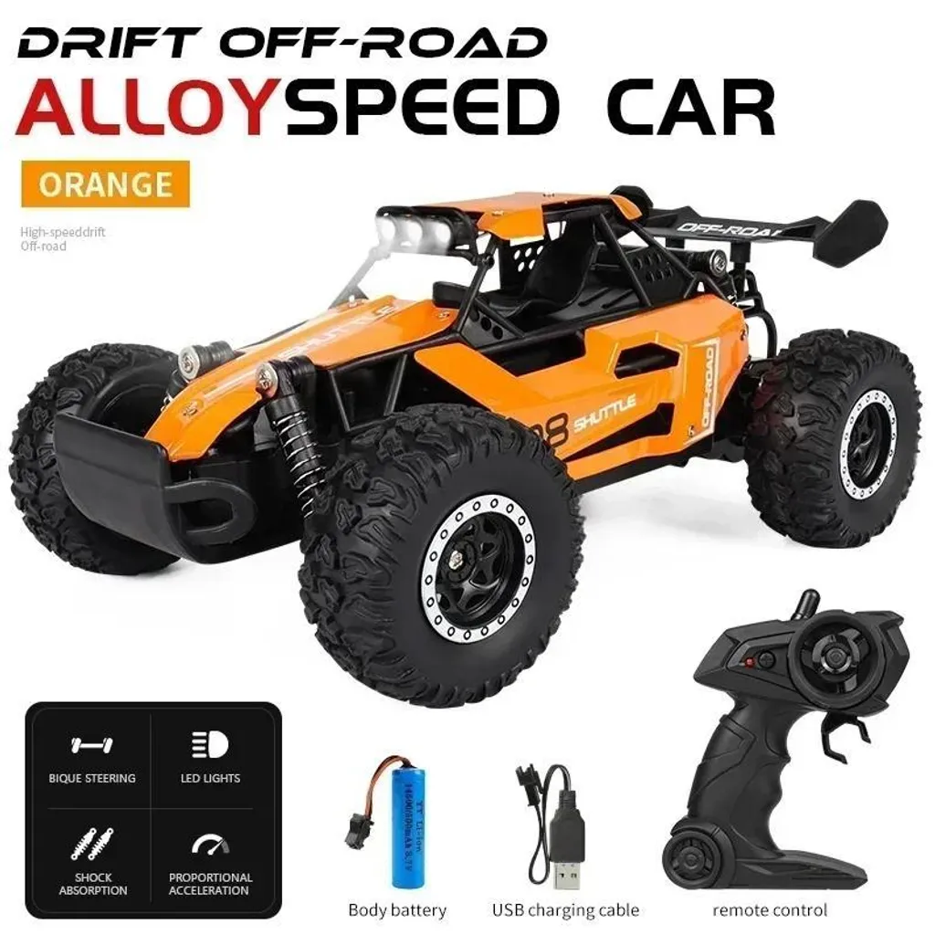 Voiture télécommandée RC tout-terrain 1:16 orange 2,4 GHz - Vitesse 20 km/h