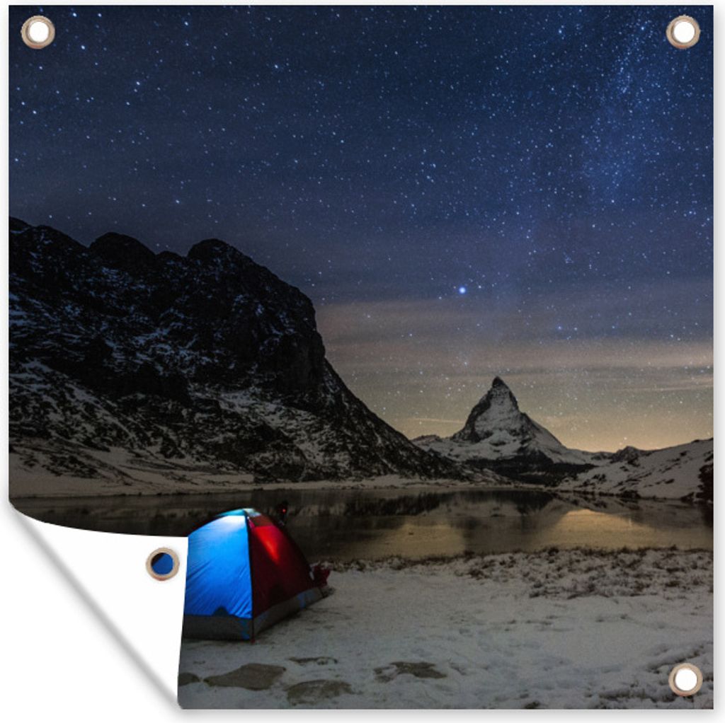 MuchoWow 50x50 cm Outdoor-Poster Gartendeko Sichtschutz Garten Poster für den Garten Alpen - Sternenhimmel - Zelt