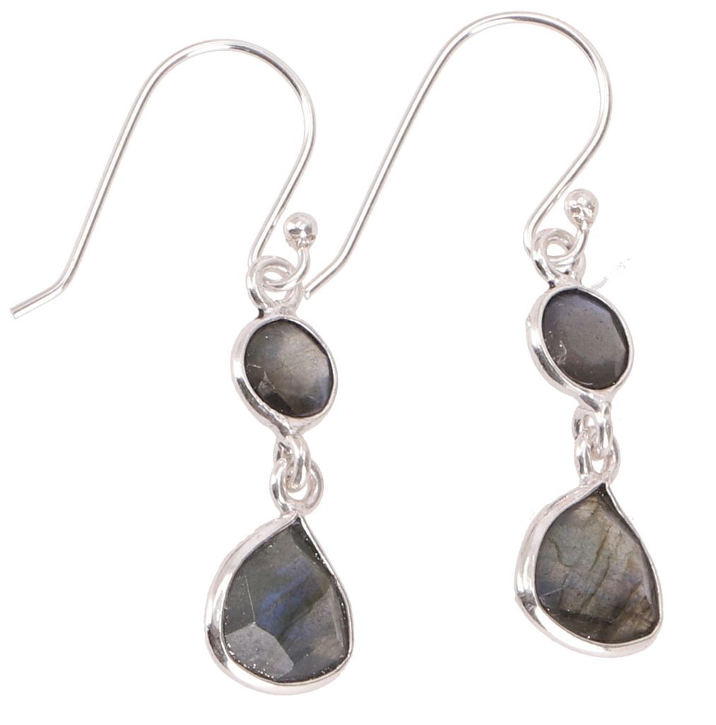 Geschliffene Boho Silberohrringe - Labradorit, Grün, SterlingSilber, 4*1*0,5 cm, Silberohrringe