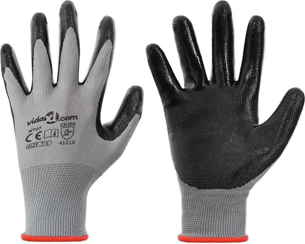 vidaXL Arbeitshandschuhe 24 pcs Grau und Schwarz 7 / S Polyester