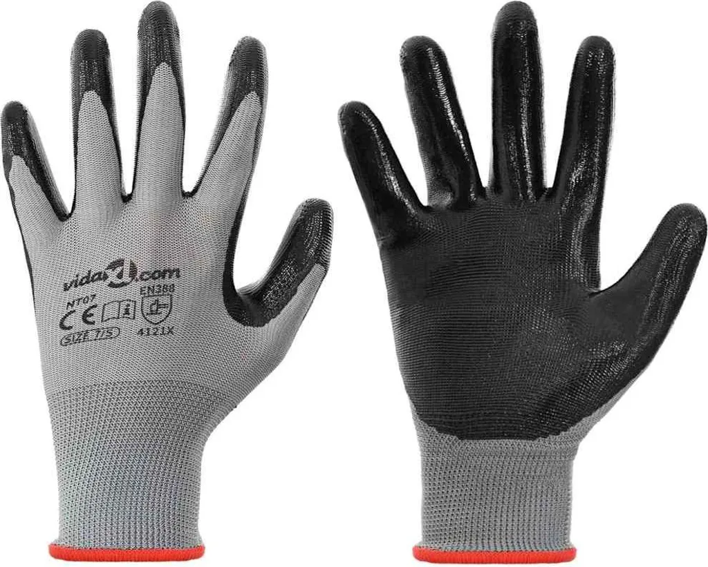 Gants de manutention légère 24 paires Polyester Gris et noir Taille 7 S