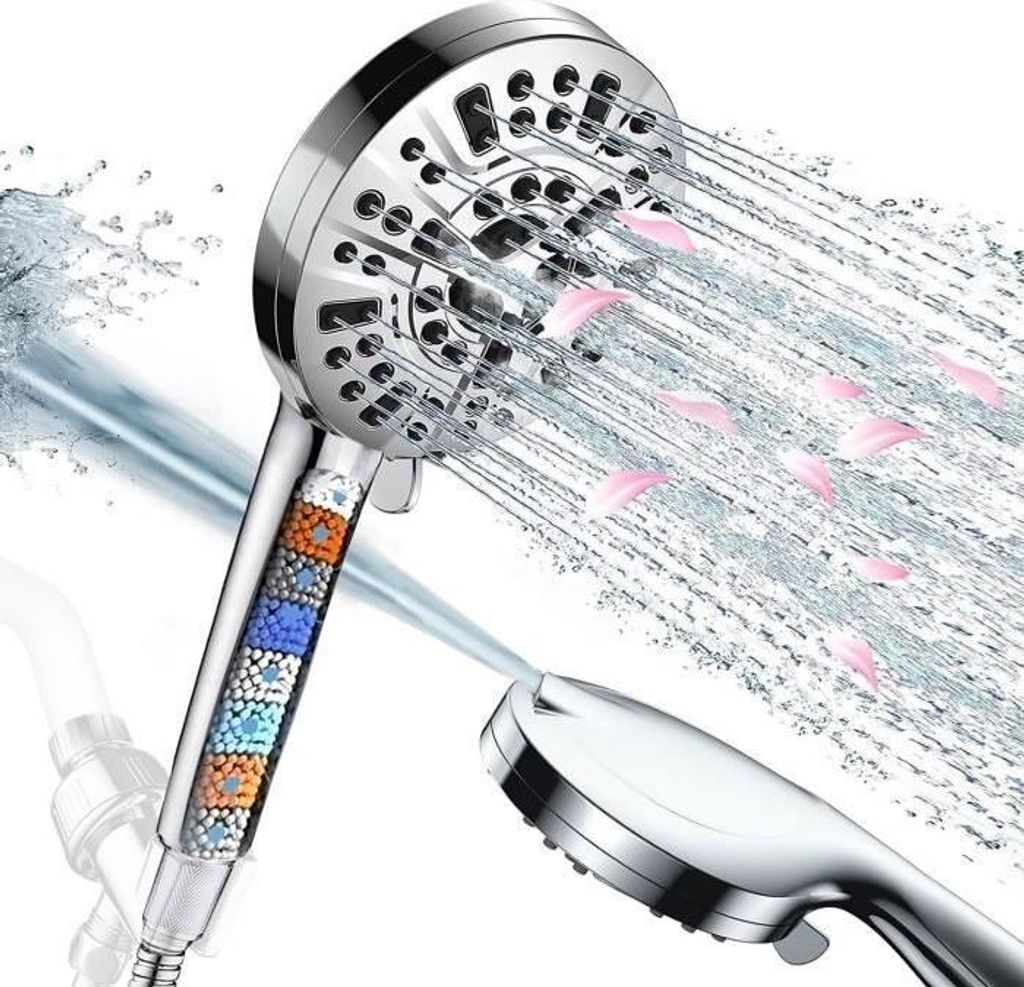 Duschkopf – 10 Duschmodi – mit 1,5 m Schlauch – Hoher Wasserdruck, wassersparend – Chrom