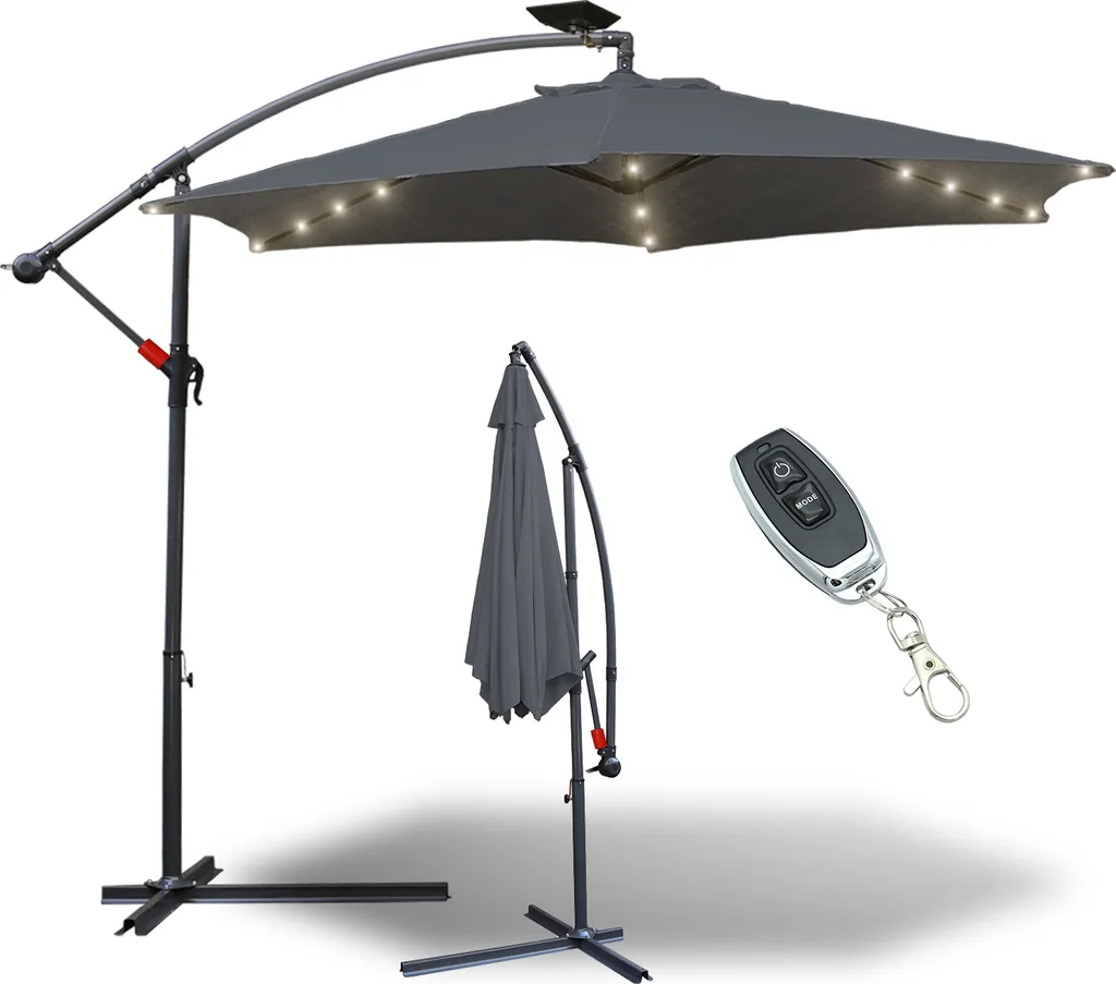 Jiubiaz Ombrellone LED 300cm Grigio - Ombrellone a Semaforo da Giardino