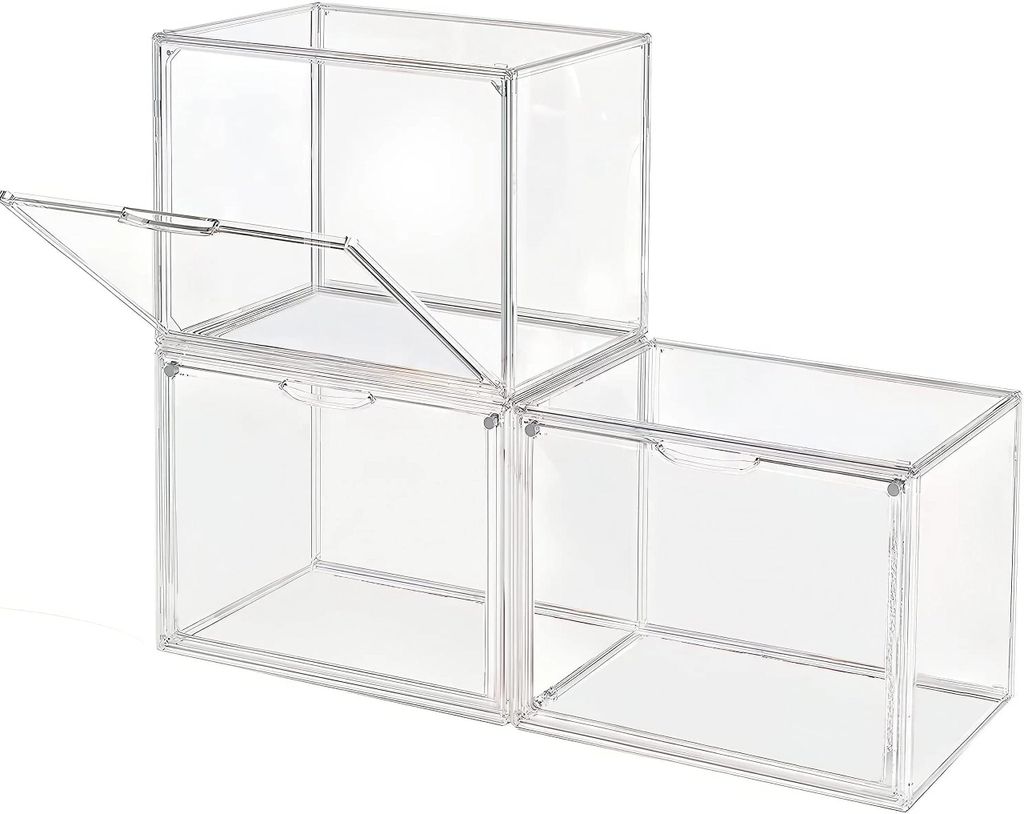 Transparente, stapelbare Kunststoffboxen mit Magnetverschluss – Staubfreie Aufbewahrungsbox, ideal für Figuren, Bücher, Kosmetikartikel, Schuhe...