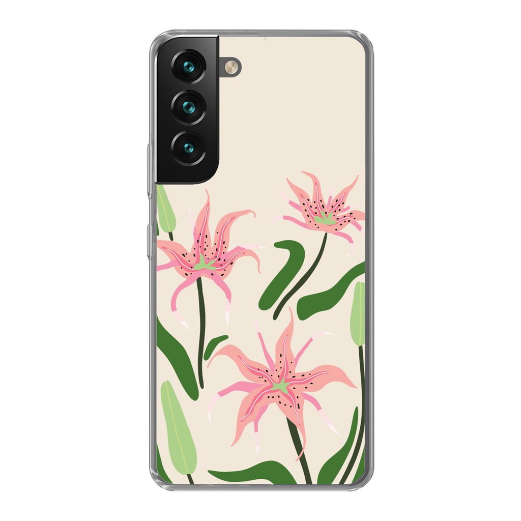 MuchoWow Handyhülle Schutzhülle Hülle für Samsung Galaxy S22 Plus Blume - Rosa - Blätter Silikon Softcase Handy Hülle - Schutzabdeckung