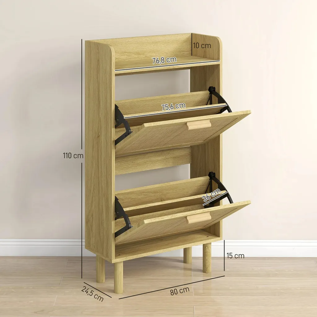 Armoire à chaussures chêne 2 compartiments 80 x 24,5 x 110 cm robuste