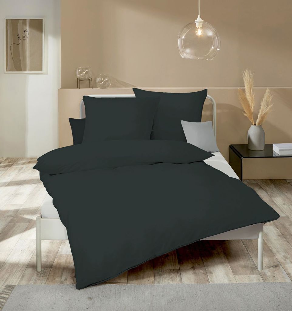 Kaeppel Fein Biber Bettwäsche Uni Einfarbig Anthrazit Modern zeitlos versch. Größen, Größe:135x200cm Bettwäsche
