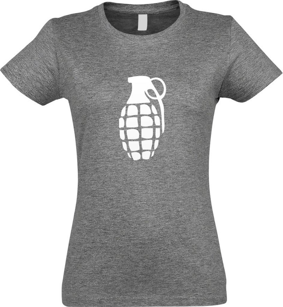 Kiwistar - T-Shirt tailliert - Damen - Graumeliert - Handgranate - mit Motiv Bedruckt - Funshirt Design - Sport - Freizeit - Damen - S