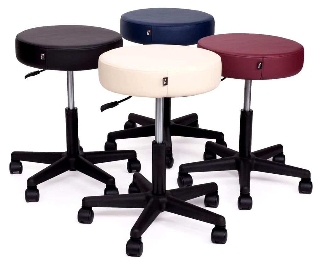 Rollhocker | Drehhocker mit Kunstlederbezug | Höhenverstellbarer Arbeitshocker 48-61 cm | Praxis-, Therapie- und Massagestuhl | Sitzfläche Ø 40 ...