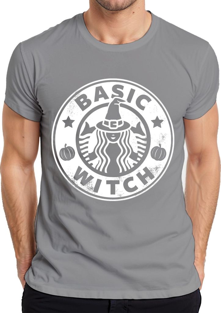 BASIC WITCH Halloween Hexe Kürbis Geschenk Damen Lustig Coole Herren T-Shirt, Grau, S