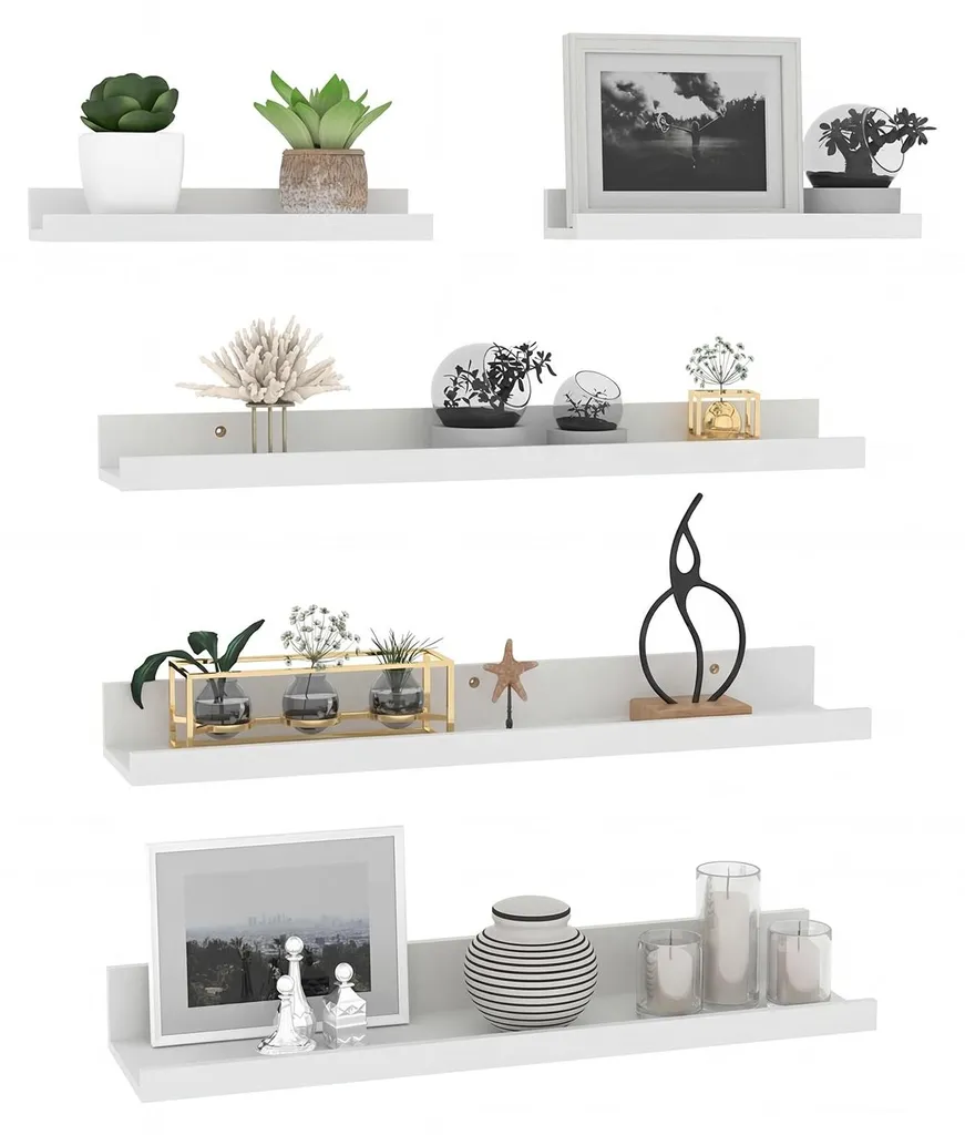 Étagère Murale Blanche 60 cm Solution Rangement Mural Gain de Place Set 5