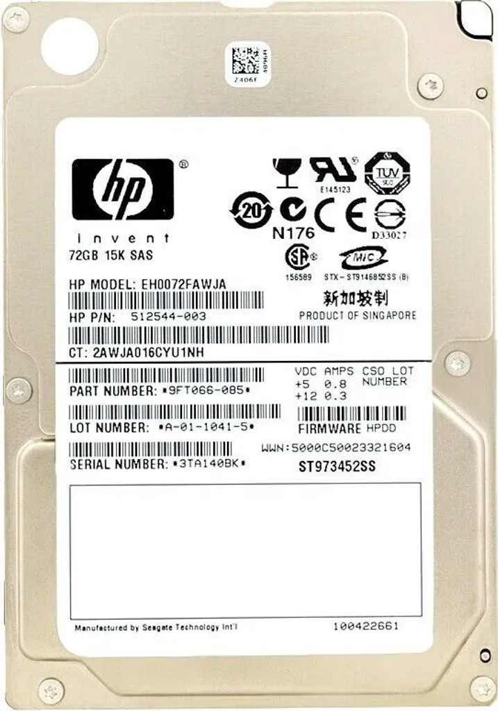 Hard Disk HP 72GB 15K SAS 6G 2,5" 512544-003 EH0072FAWJA