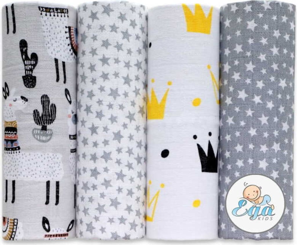 Ega KIDS | 4er-Set Taschentücher - 70x80 cm - Weich und saugfähig - Modische graue Muster
