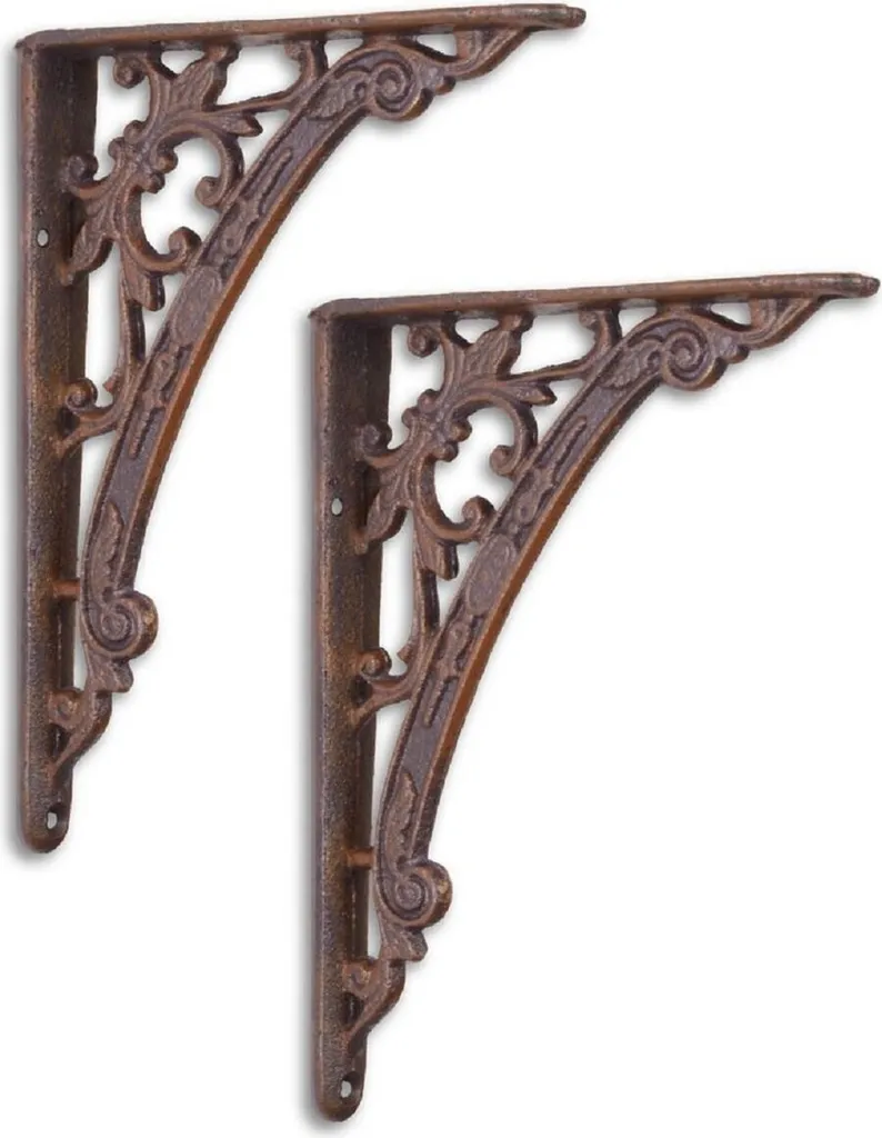 Set de Supports Muraux en Fonte Ornée Brun Antique 14x18,6cm Design Art