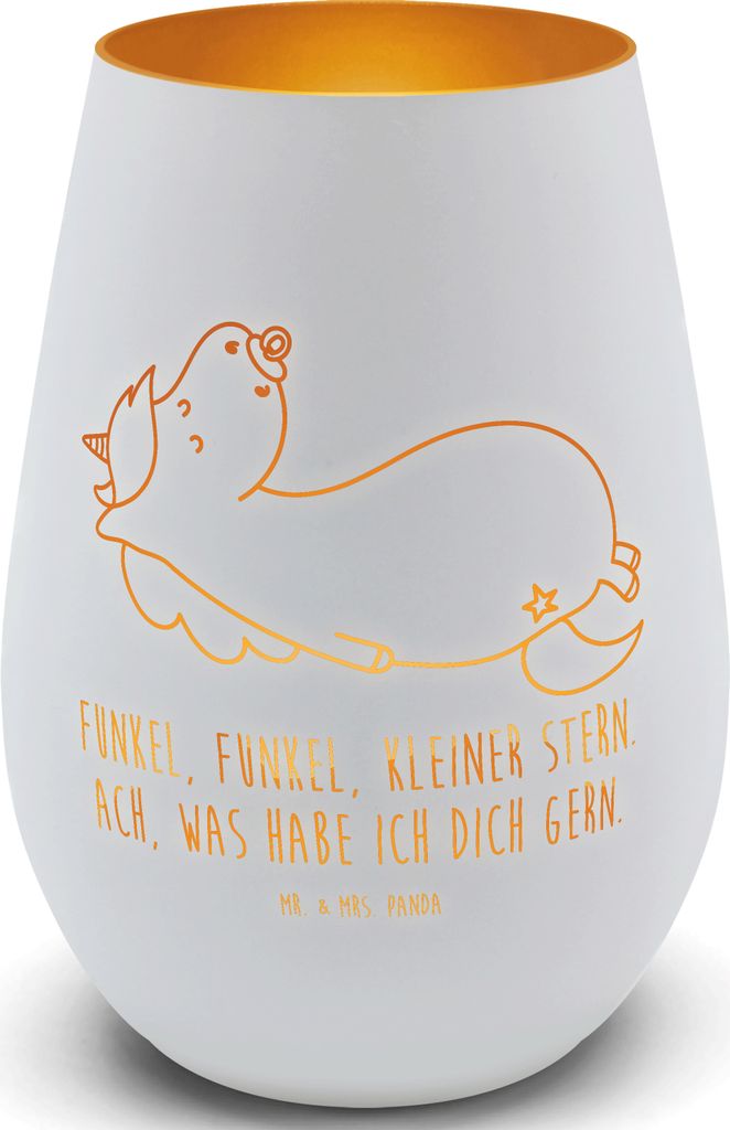 Mr. & Mrs. Panda Windlicht Glas Einhorn Schnuller - Weiß - Geschenk, Teelichthalter, Unicorn, Geburt, Mutter, Geburtstag, Gartenlicht, Laterne, S...