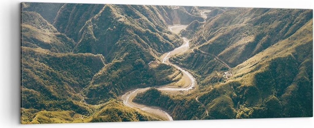 Bild auf Leinwand - Leinwandbild - Einteilig - Berge Weg Wald - 140x50cm - Wand Bild - Wanddeko - Wandbilder - Leinwanddruck - Bilder - Wanddekorat...