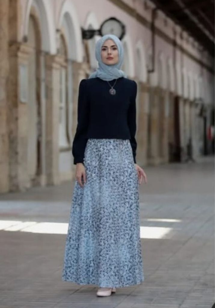 Abendkleid Zweiteilges Outfit Jäckchen & Rock Lang Hijab Marineblau 46 Tesettür S-981
