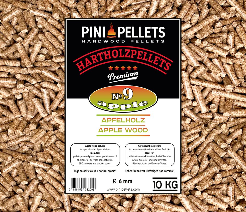 PINI Grillpellets № 9 Apfel 10 kg BBQ Hartholzpellets zum Produktbild 