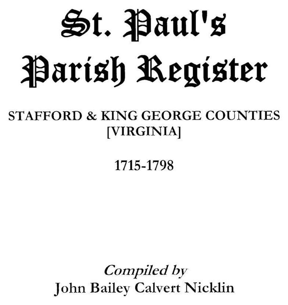 St. Paul's Parish Register