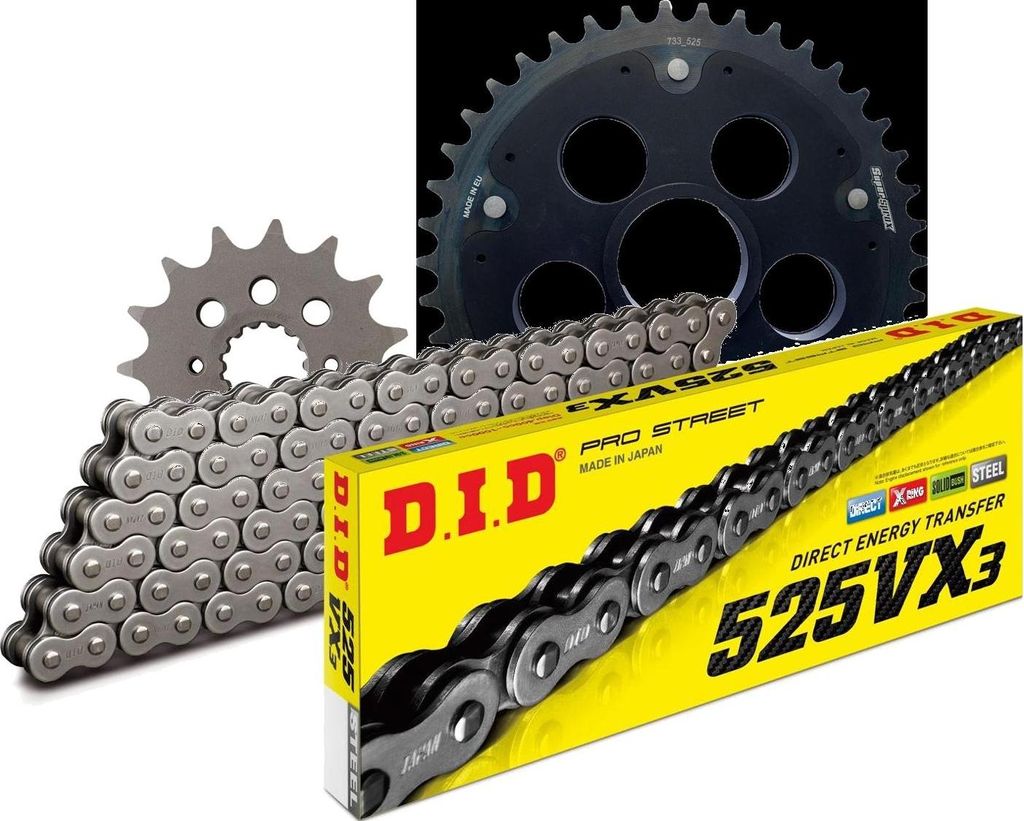 Kettensatz DID Stealth Edge 525VX3 / 104 Nietschloss schwarz