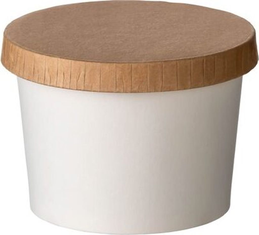 50x Eisbecher aus Papier weiß Ø90mm 250 ml mit braunem Deckel