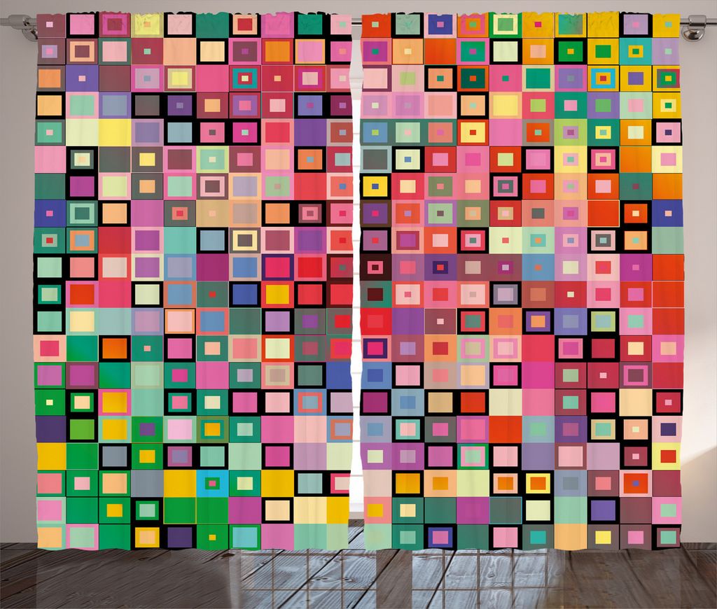 ABAKUHAUS Geometrisch Rustikaler Vorhang, Moderne farbiger Entwurf, Wohnzimmer Universalband Gardinen mit Schlaufen und Haken, 280 x 245 cm, Mehrfa...