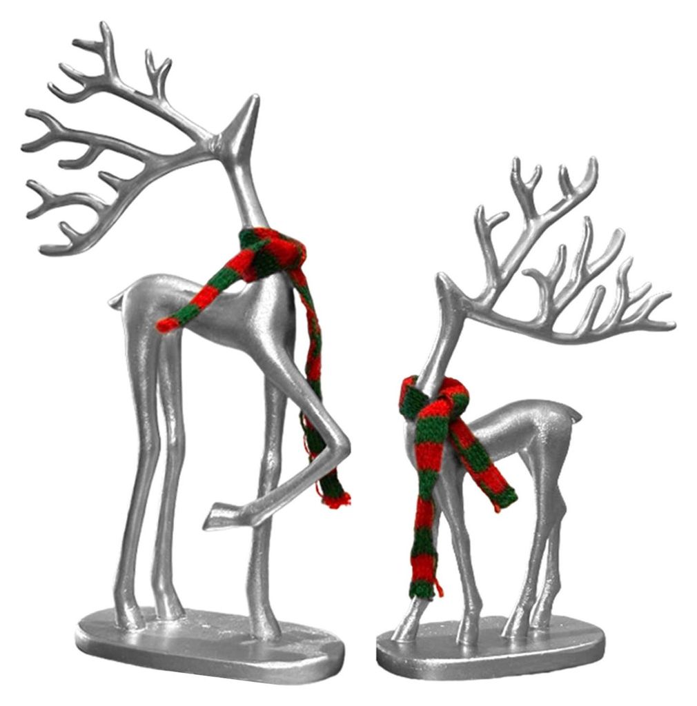1/2 Stück Weihnachts-Rentierfigur mit Schal, minimalistische Elch-Silhouette, Hirschskulptur, Dekoration für Zuhause, Büro oder Schreibtisch.