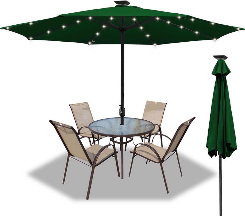 Jiubiaz 2.7m Sonnenschirm UV40+ Neigbar Sonnenschutz Gartenschirm Strandschirm LED Solar,Grün