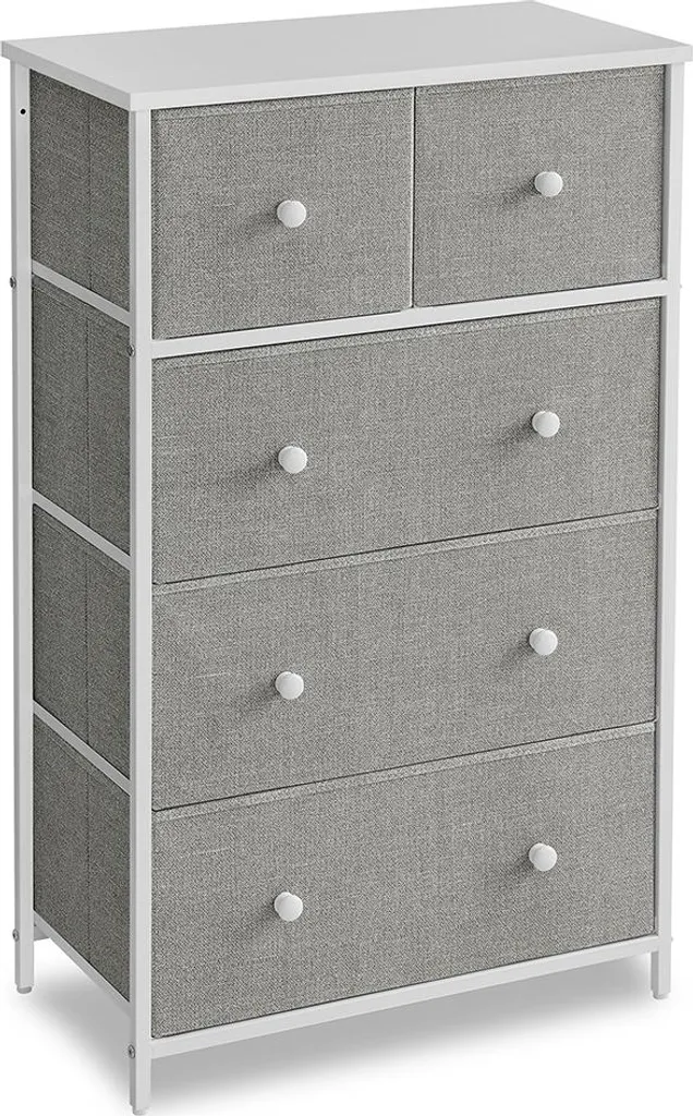 Meuble de rangement 5 tiroirs en textile pour chambre et salon Gris-Blanc