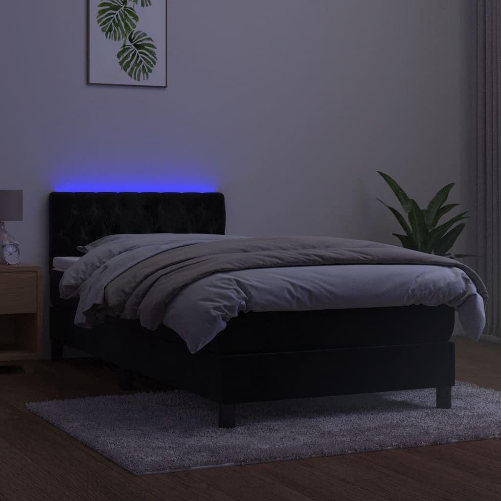 Boxspringbett mit Matratze & LED Schwarz 90x200 cm Samt , Klassische Betten Design 2024