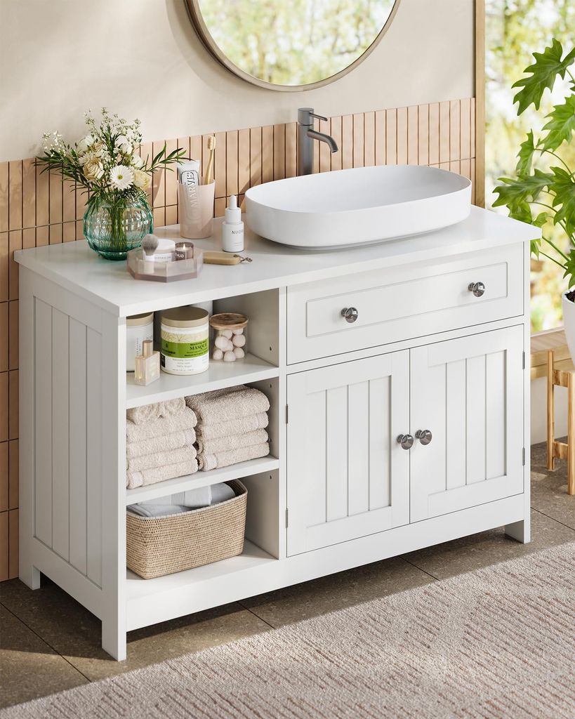KIMENICH Waschbeckenunterschrank, Badezimmer Unterschrank, Waschtischunterschrank mit Schublade, 3 verstellbare Ablagen, 2 Türen, 30 x 90 x 60 cm
