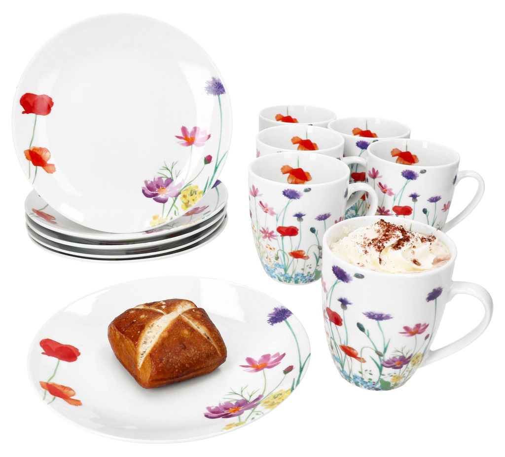 12tlg Frühstücksset Marie Porzellan 6 Pers Teller Produktbild 