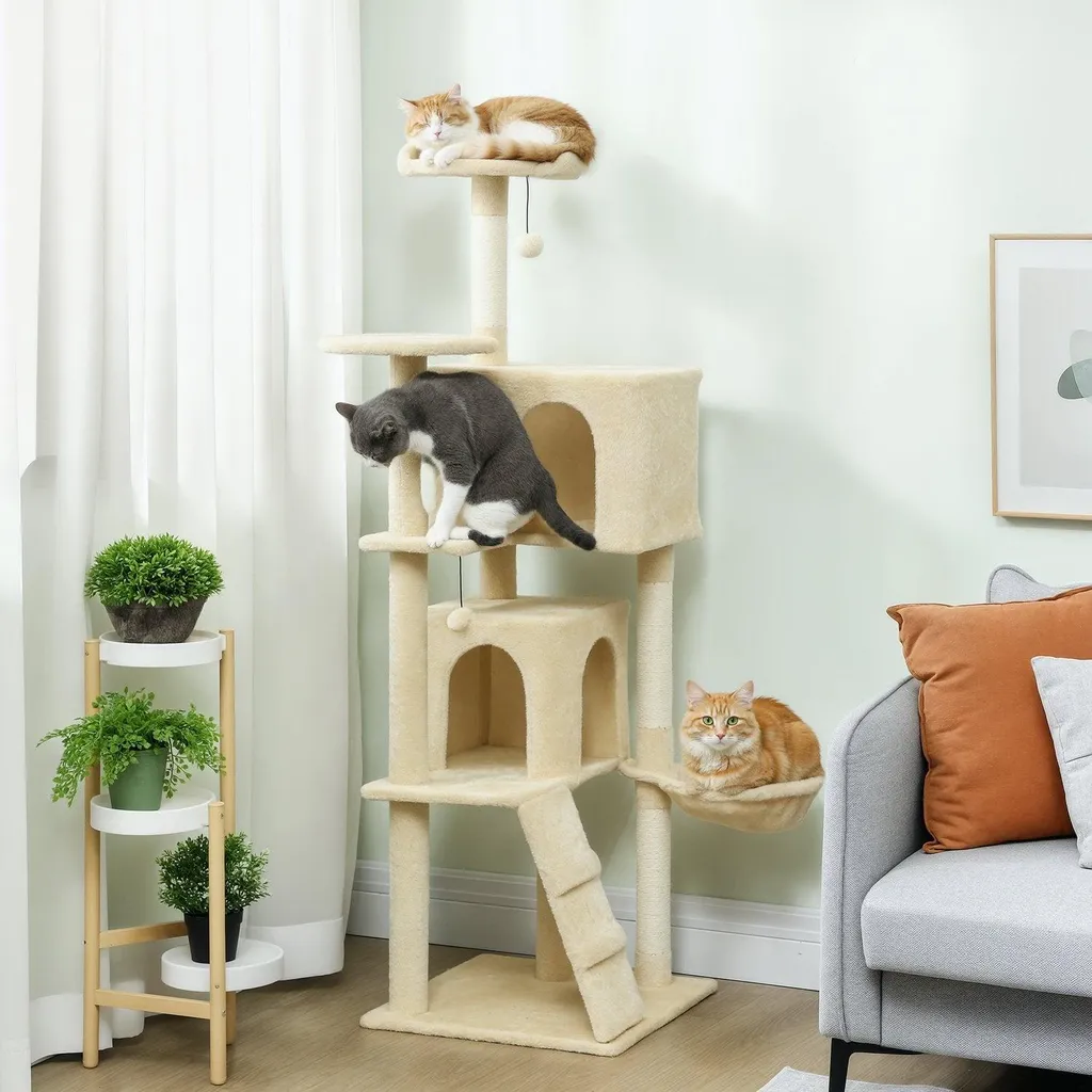 Arbre à chat 160 cm pour appartement, centre d'activités avec griffoirs