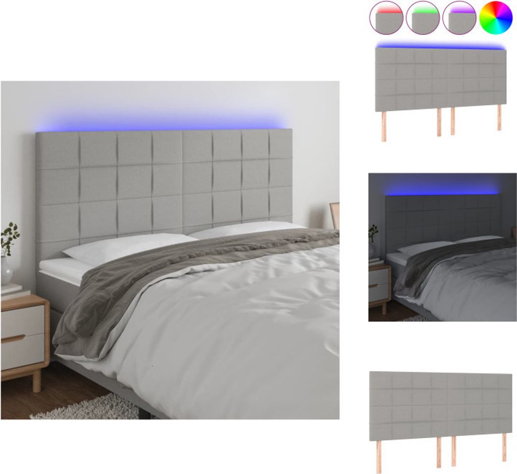 vidaXL LED Kopfteil Hellgrau 180x5x118/128 cm Stoff - Kopf- & Fußenden