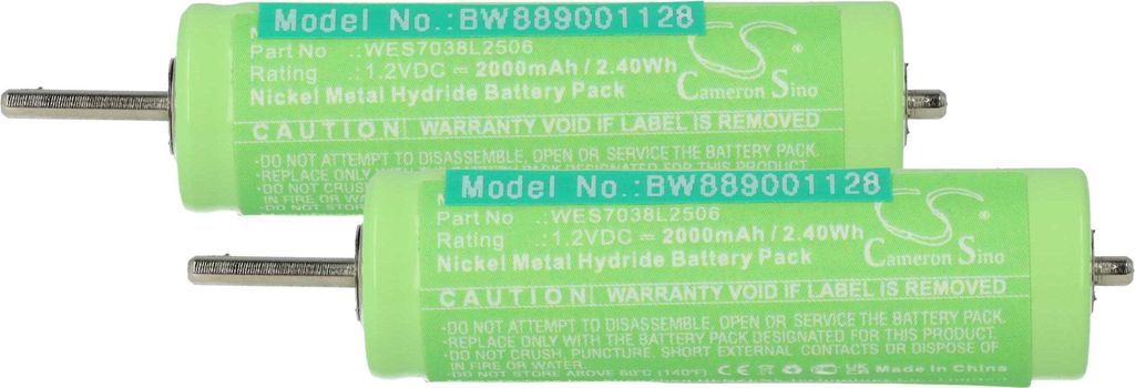 vhbw 2x Akku kompatibel mit Panasonic W835, EW1311, EW1211w, EWDJ40, W805, W845 Rasierer (2000 mAh, 1,2 V, NiMH)