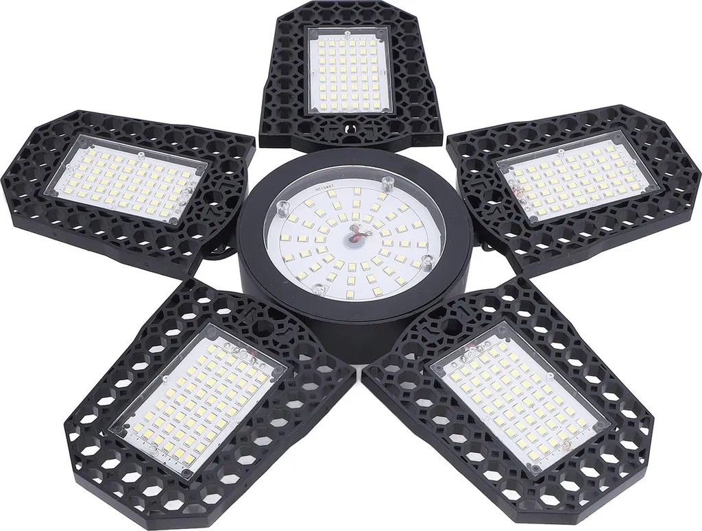 Plafonnier LED Garage Orientable à 6 Panneaux - Culot E27 Lumière Jour