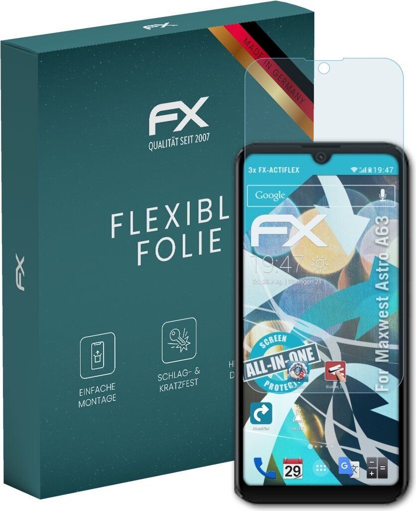 atFoliX FX-ActiFleX 3x Schutzfolie kompatibel mit Maxwest Astro A63 Folie