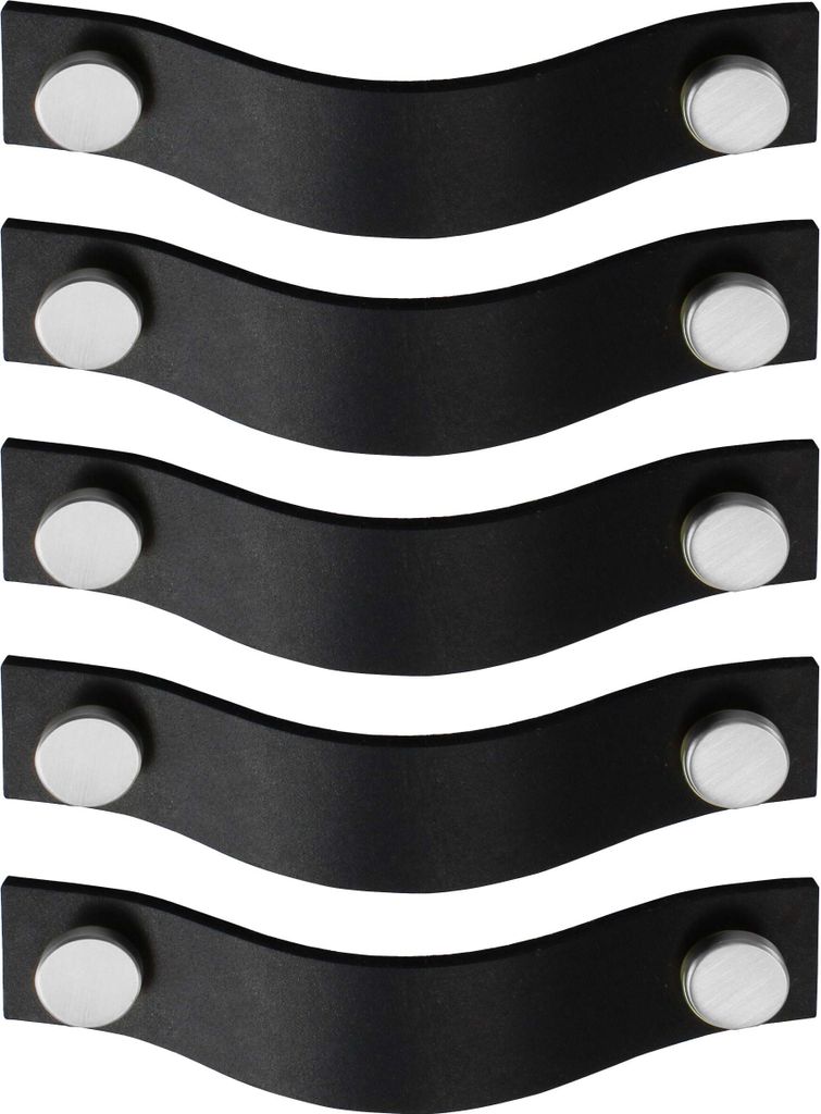Natural Goods Berlin Möbelgriff RIEMEN, Möbelknopf, Schrankgriff, Knauf für Schublade und Tür, Schwarz, Edelstahl-Optik, 5 Stück