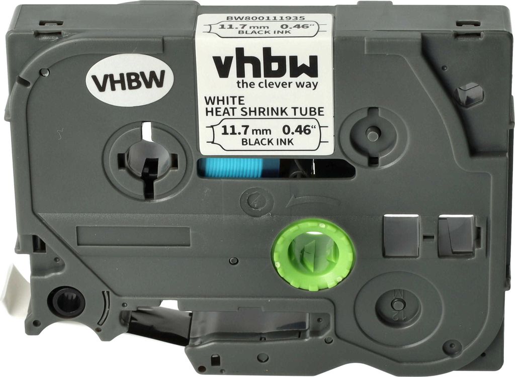 vhbw Schriftband-Kassette kompatibel mit Brother P-Touch PT-9800PCN Etiketten-Drucker 1,5m x 11,7mm Schwarz auf Weiß, Schrumpfschlauch-Kassette