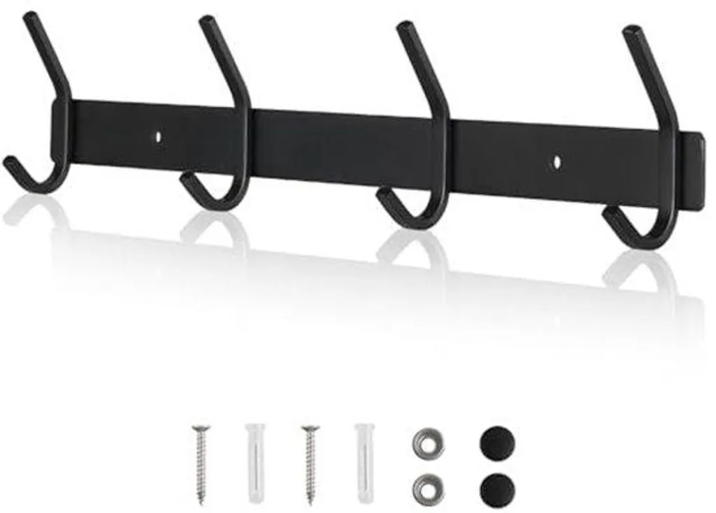 Portemanteau noir à 4 crochets 43 cm en acier inox robuste - Série BK43